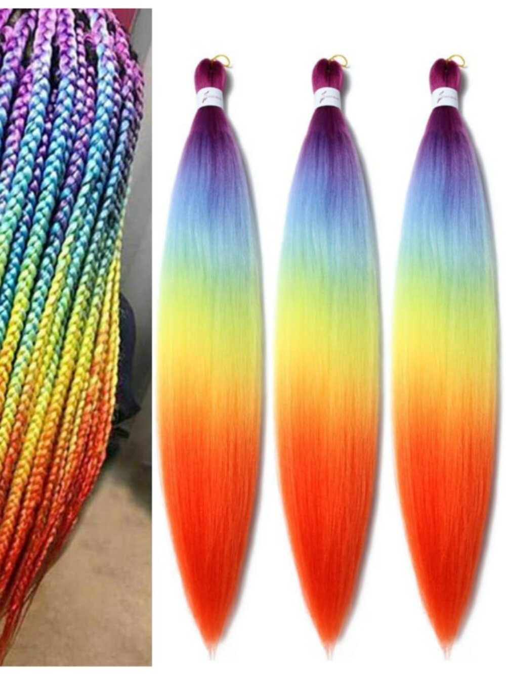 Pre-Stretched Rainbow Braiding Hair 28" Ombre Pride Cosplay Extensions 3 Pack